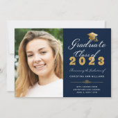 Afstuderen Photo Blue Gold Script Class of 2023 Aankondiging (Voorkant)