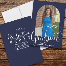 Afstuderen Photo Calligraphy Script Navy Blue Kaart