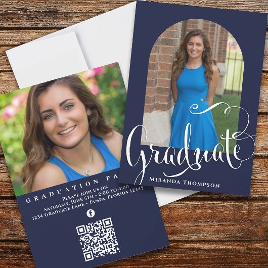 Afstuderen Photo Calligraphy Script Navy Blue Kaart