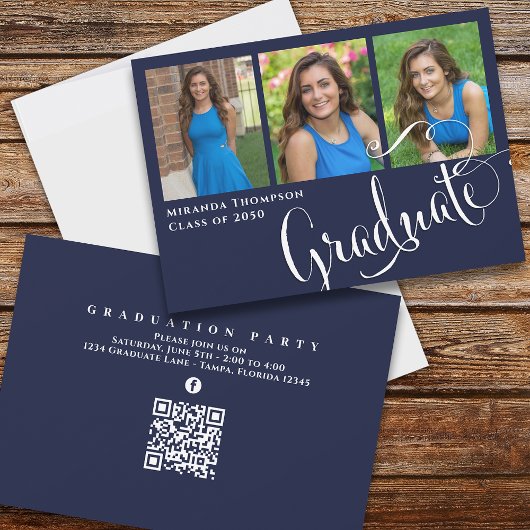 Afstuderen Photo Calligraphy Script Navy Blue Kaart