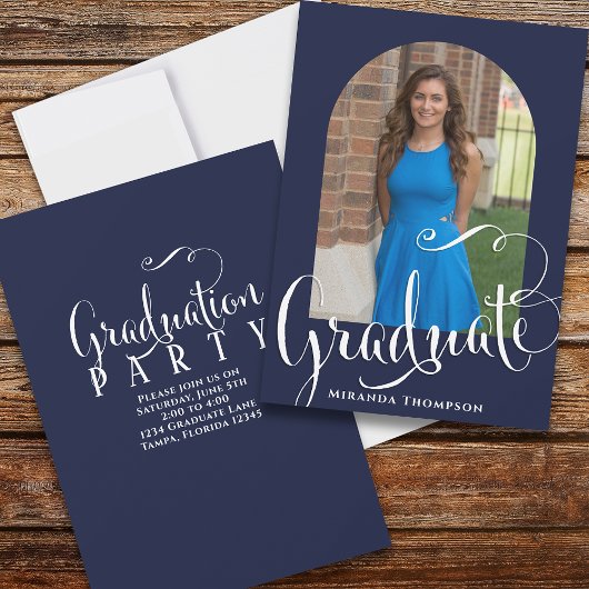 Afstuderen Photo Calligraphy Script Navy Blue Kaart