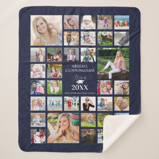 Afstuderen Photo Collage Script CLASS of Navy Blue Sherpa Deken (Voorkant)