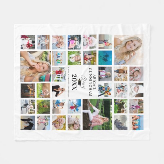 Afstuderen Photo Collage Script CLASS of White Fleece Deken (Voorkant (Horizontaal))