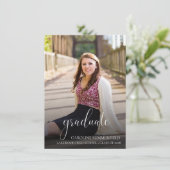 Afstuderen Photo Elegant Script | feestuitnodiging Kaart (Staand voorkant)