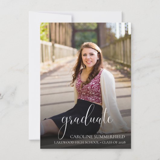 Afstuderen Photo Elegant Script | feestuitnodiging Kaart (Voorkant)