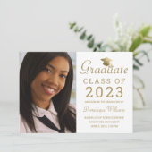 Afstuderen Photo Gold Afstudeerder Pet 2023 White Aankondiging (Staand voorkant)