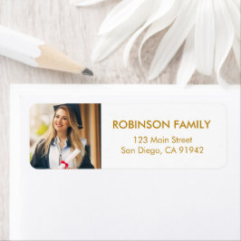 Afstuderen Photo Gold Script Modern Return-adres Etiket