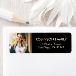 Afstuderen Photo Gold Script Modern Return-adres Etiket