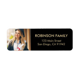 Afstuderen Photo Gold Script Modern Return-adres Etiket