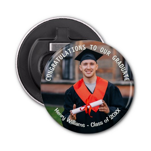 Afstuderen Photo Keepsake gepersonaliseerd Button Flesopener (Voorkant)