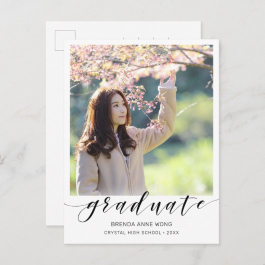 Afstuderen Photo Modern Black Script 2023 Aankondigingskaart (Voorkant / Achterkant)