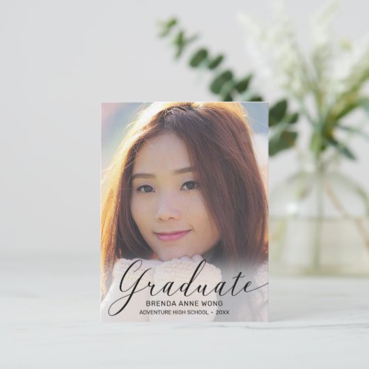 Afstuderen Photo Modern Black Script 2023 Aankondigingskaart (Staand voorkant)