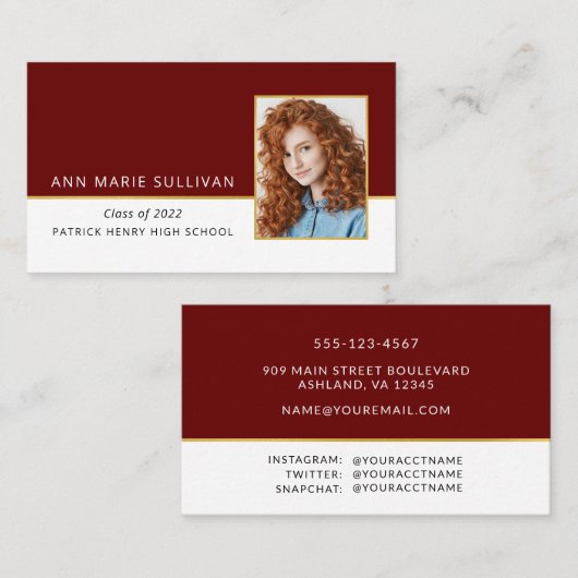 Afstuderen Photo Name Kaart Enclosure Visitekaartje (Voorkant / Achterkant)