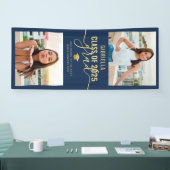 Afstuderen Photo Navy Blue Gold Elegant Banner (Beurs)