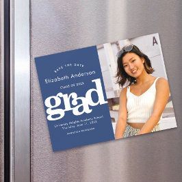 Afstuderen Photo Navy Bold Save the Date Modern Magnetische Uitnodiging