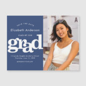 Afstuderen Photo Navy Bold Save the Date Modern Magnetische Uitnodiging (Voorkant)
