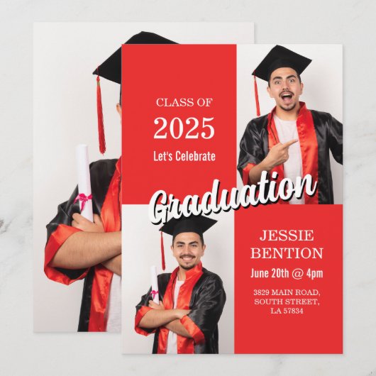 Afstuderen Photo Party Modern Eenvoudig Mannen Kaart (Voorkant / Achterkant)