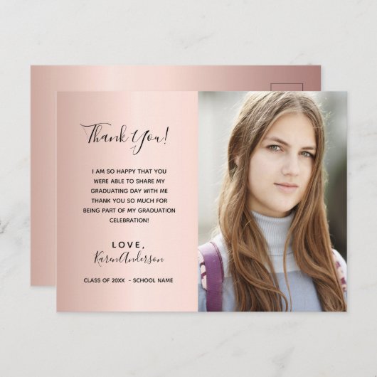 Afstuderen photo roos gold Dank u Briefkaart (Voorkant / Achterkant)
