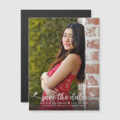 Afstuderen Photo Save Date Script Hearts Modern Magnetische Uitnodiging (Voorkant / Achterkant)