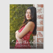 Afstuderen Photo Save Date Script Hearts Modern Magnetische Uitnodiging (Voorkant)