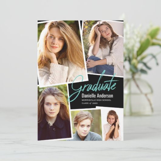 Afstuderen Photo Scatter Collage Modern Script Aankondiging (Staand voorkant)