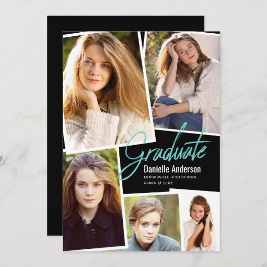 Afstuderen Photo Scatter Collage Modern Script Aankondiging (Voorkant / Achterkant)