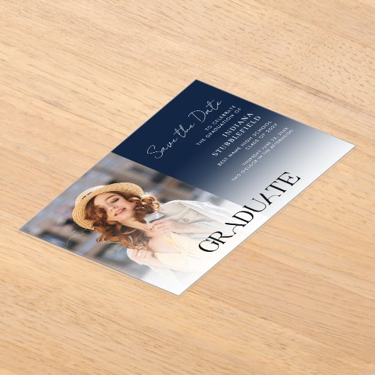 Afstuderen Photo Script-Afstudeerder De datum opsl Acryl Uitnodigingen (Laagn)