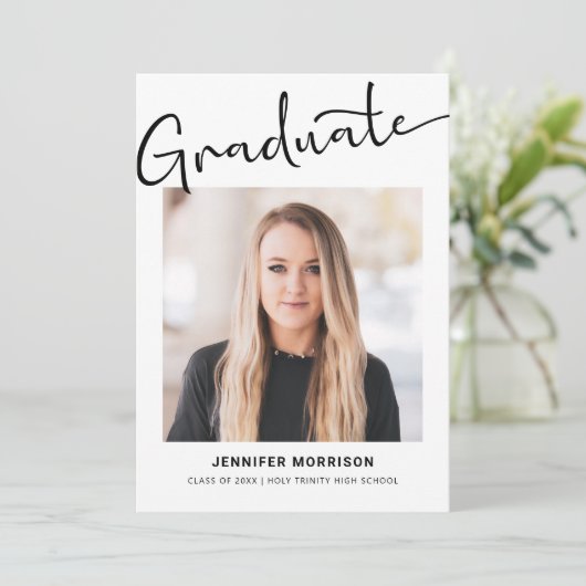 Afstuderen Photo Script Modern High School Senior Aankondiging (Staand voorkant)