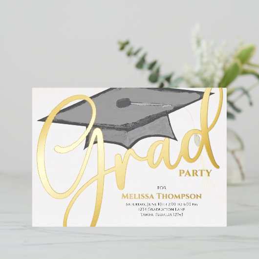 Afstuderen Photo Template Classic Script Folie Uitnodiging (Staand Voorkant)