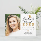 Afstuderen Photo White Gold Script Class of 2023 Aankondiging (Staand voorkant)