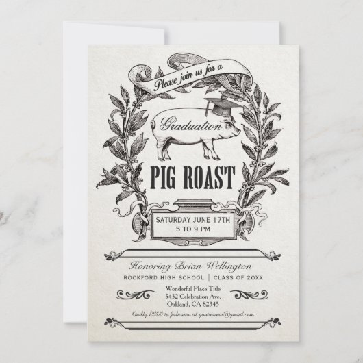 Afstuderen Pig Roast Uitnodigingen - Hoogste Vinta (Voorkant)