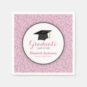 Afstuderen Pink Faux Glitter Servet