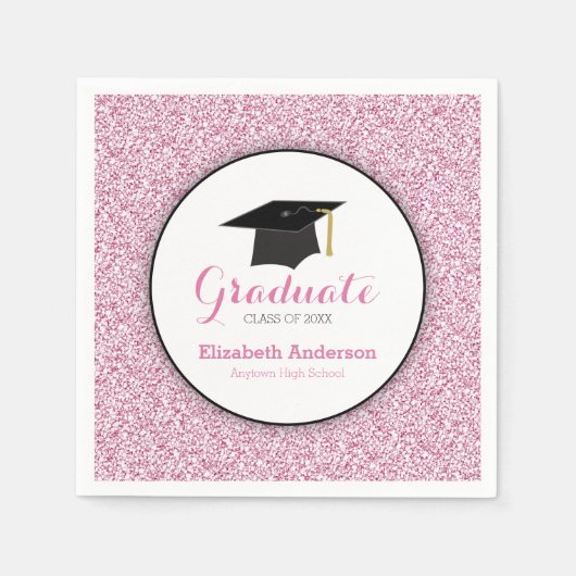 Afstuderen Pink Faux Glitter Servet (Voorkant)
