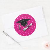 Afstuderen Pink Polka Dots Pet Diploma Ronde Sticker (Envelop)