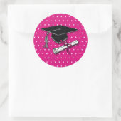 Afstuderen Pink Polka Dots Pet Diploma Ronde Sticker (Tas)