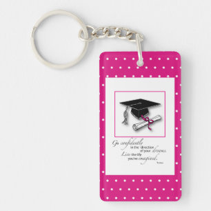 Afstuderen Pink Polka Dots Pet Diploma Sleutelhanger