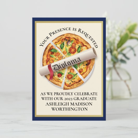 Afstuderen Pizza Party Invitation Kaart (Staand voorkant)