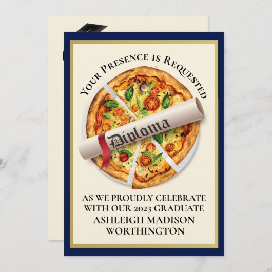 Afstuderen Pizza Party Invitation Kaart (Voorkant / Achterkant)