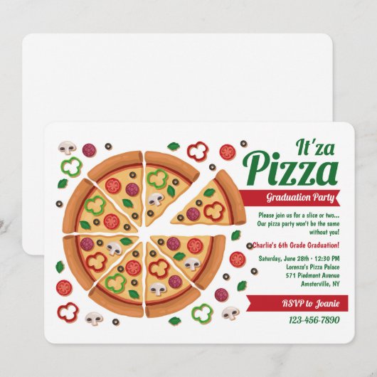 Afstuderen Pizza Party-uitnodigingen Kaart (Voorkant / Achterkant)