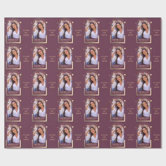 Afstuderen Plum Gold Sun Moon Stars Afstudeerder F Cadeaupapier (Vlak)