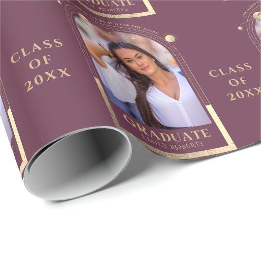 Afstuderen Plum Gold Sun Moon Stars Afstudeerder F Cadeaupapier (Rol Hoek)