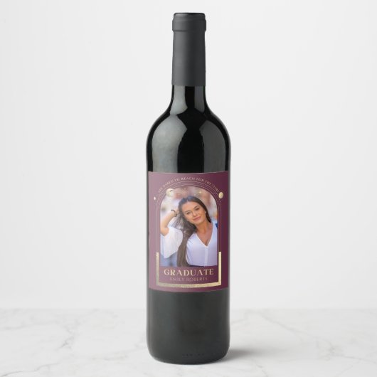Afstuderen Plum Gold Sun Moon Stars Afstudeerder F Wijn Etiket (Voorkant)