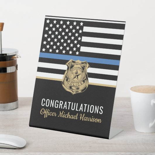 Afstuderen politiemensen reclamebord met voetstuk (Insitu)
