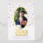 Afstuderen Polka Dot Oval Foto Paars Gold Folie Uitnodiging (Voorkant)