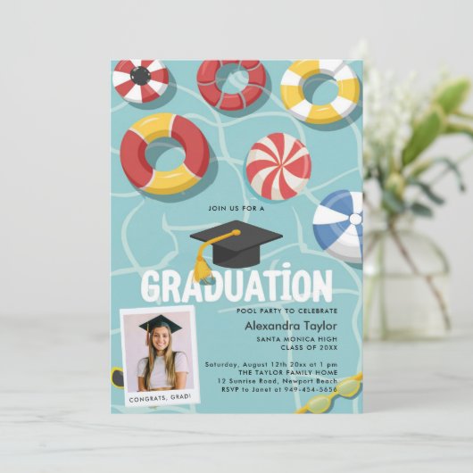 Afstuderen Pool Party High School College Foto Kaart (Staand voorkant)