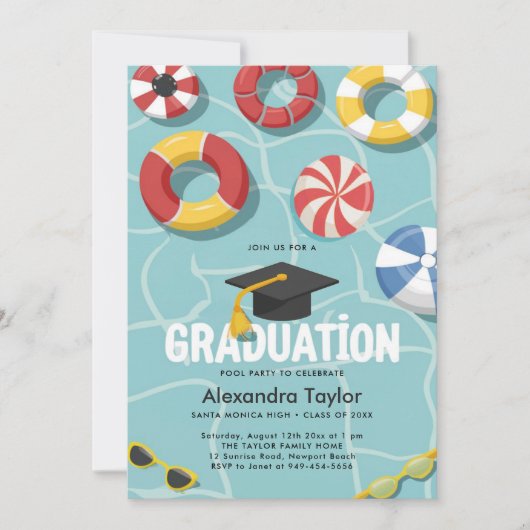 Afstuderen Pool Party High School College Fun Cool Kaart (Voorkant)