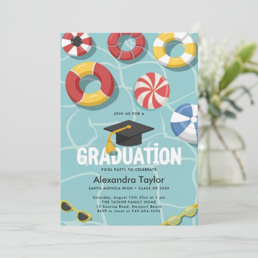 Afstuderen Pool Party High School College Fun Cool Kaart (Staand voorkant)