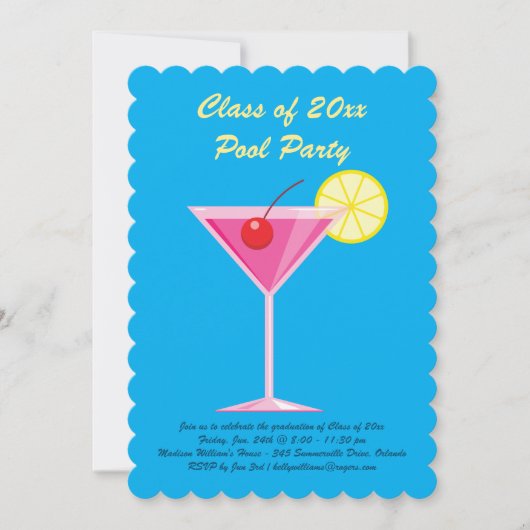 Afstuderen Pool Party Invitation in Blue Kaart (Voorkant)