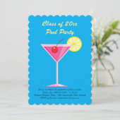 Afstuderen Pool Party Invitation in Blue Kaart (Staand voorkant)