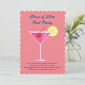 Afstuderen Pool Party Invitation in Coral Kaart (Staand voorkant)